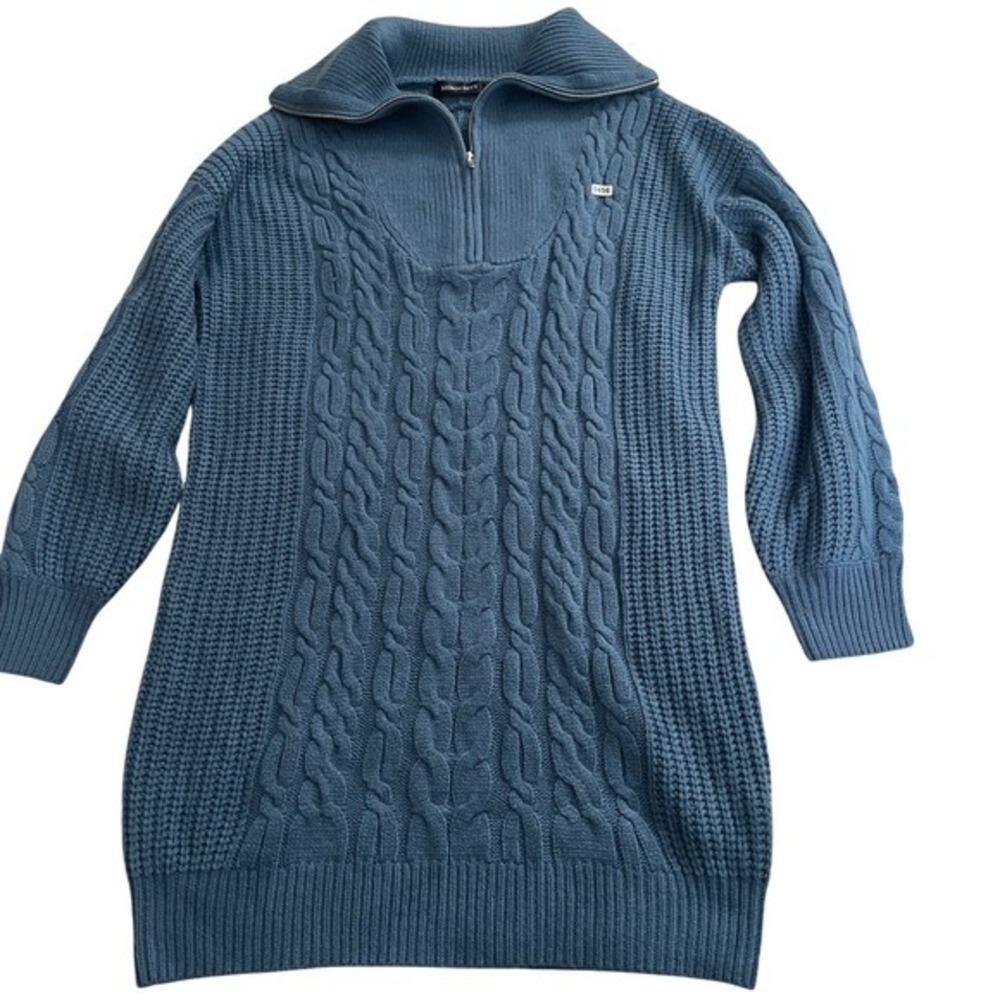 Merokeety Blue Elegant Cable Knit Shawl Collar Sweater dress size M